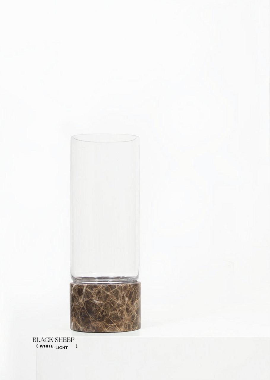 Dark Emperador Marble and Glass Vase and Hurricane EX-STOCK Canada