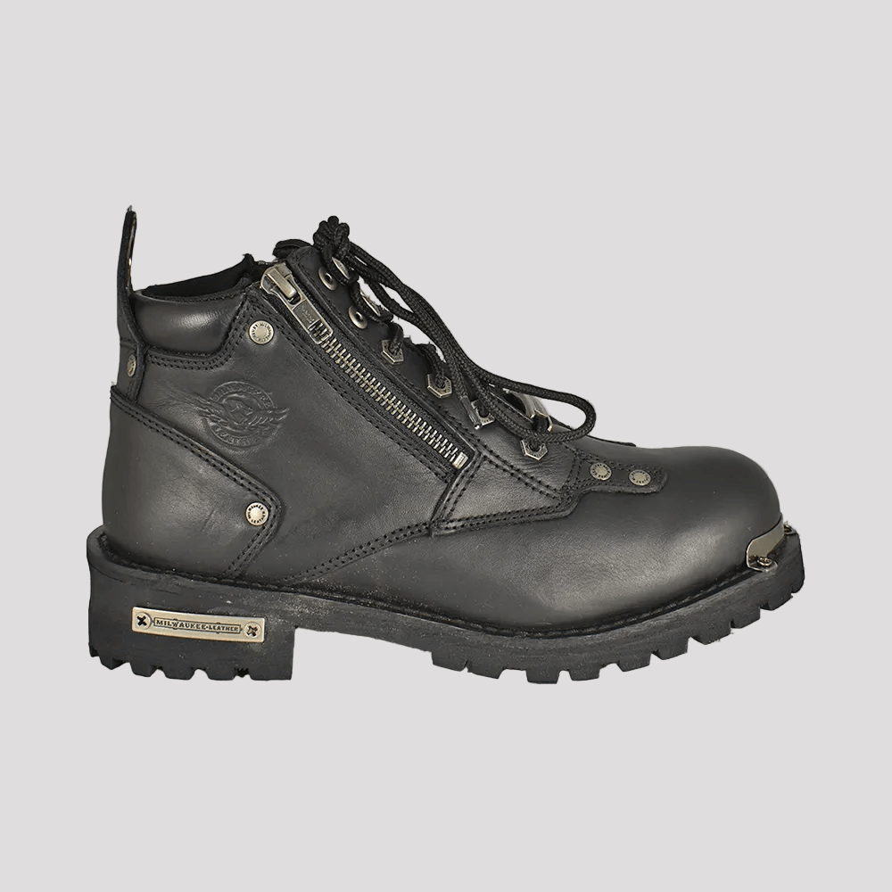 Bottes de moto pour hommes Milwaukee Leather à double fermeture éclair et lacets de 6 pouces