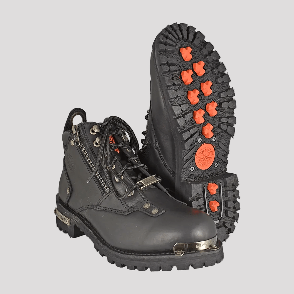 Bottes de moto pour hommes Milwaukee Leather à double fermeture éclair et lacets de 6 pouces