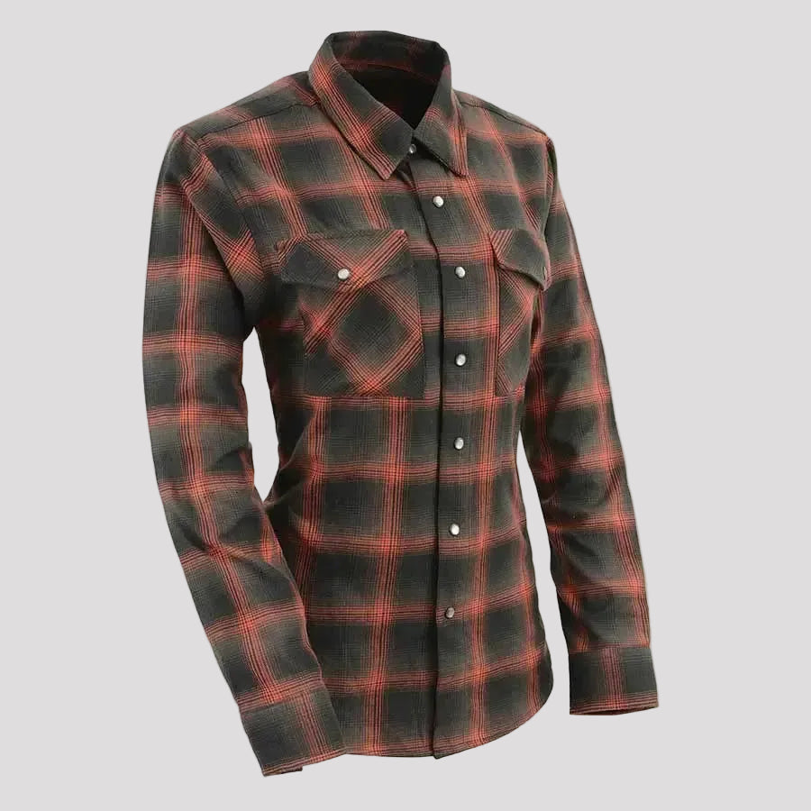 Camicia a quadri con bottoni a pressione e rinforzi da donna Milwaukee Leather