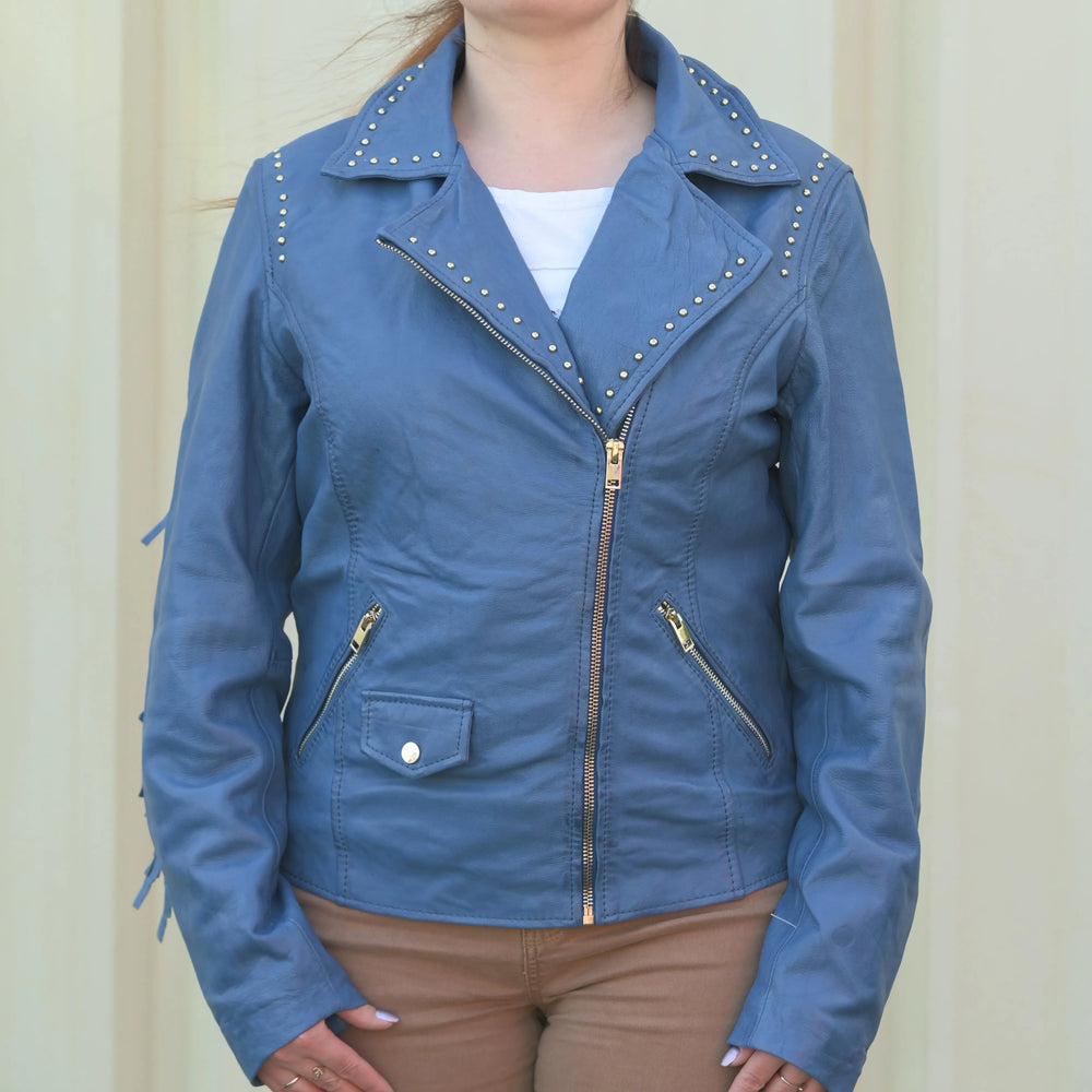 Giacca in pelle borchiata da donna con frange removibiliEX-STOCK Canada