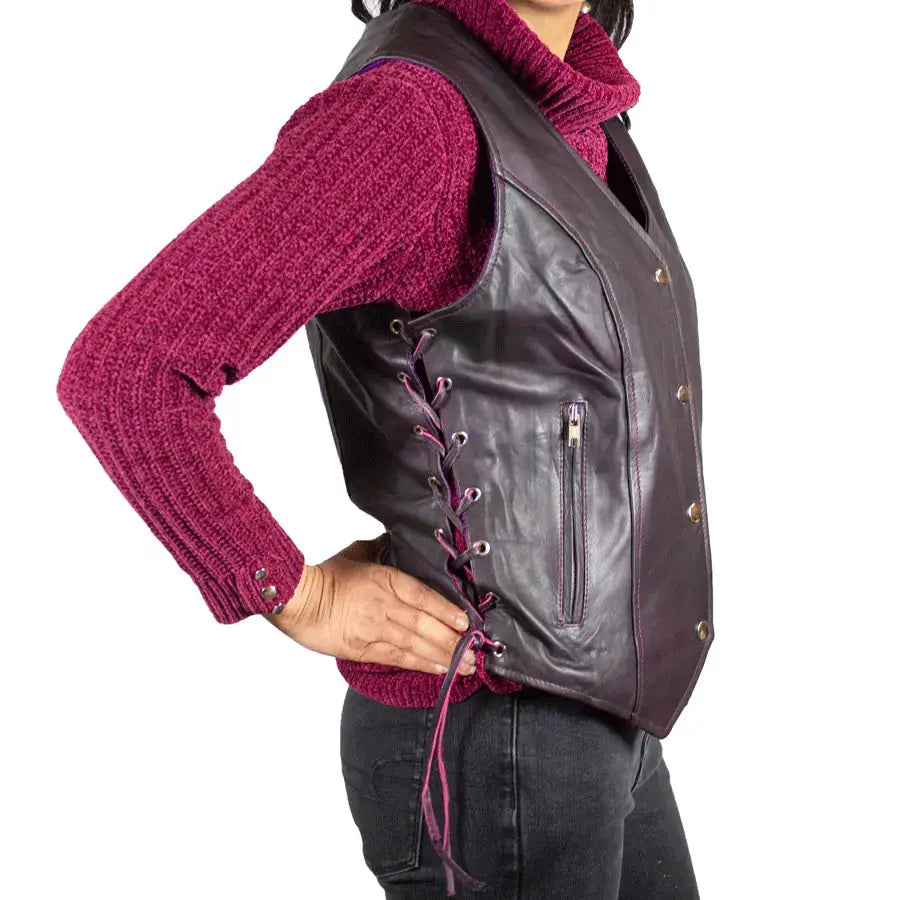 Open Road Damen Spitzenlederweste mit Seiteneinsätzen aus LederEX-STOCK Canada