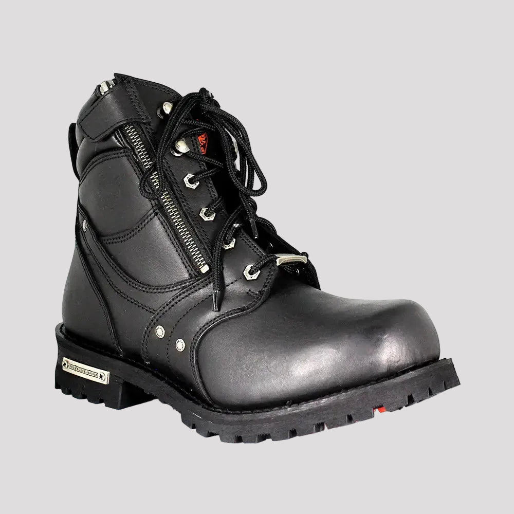 Milwaukee Leather Herren 6" Milwaukee Seitlicher Reißverschluss Schnürstiefel für Motorrad