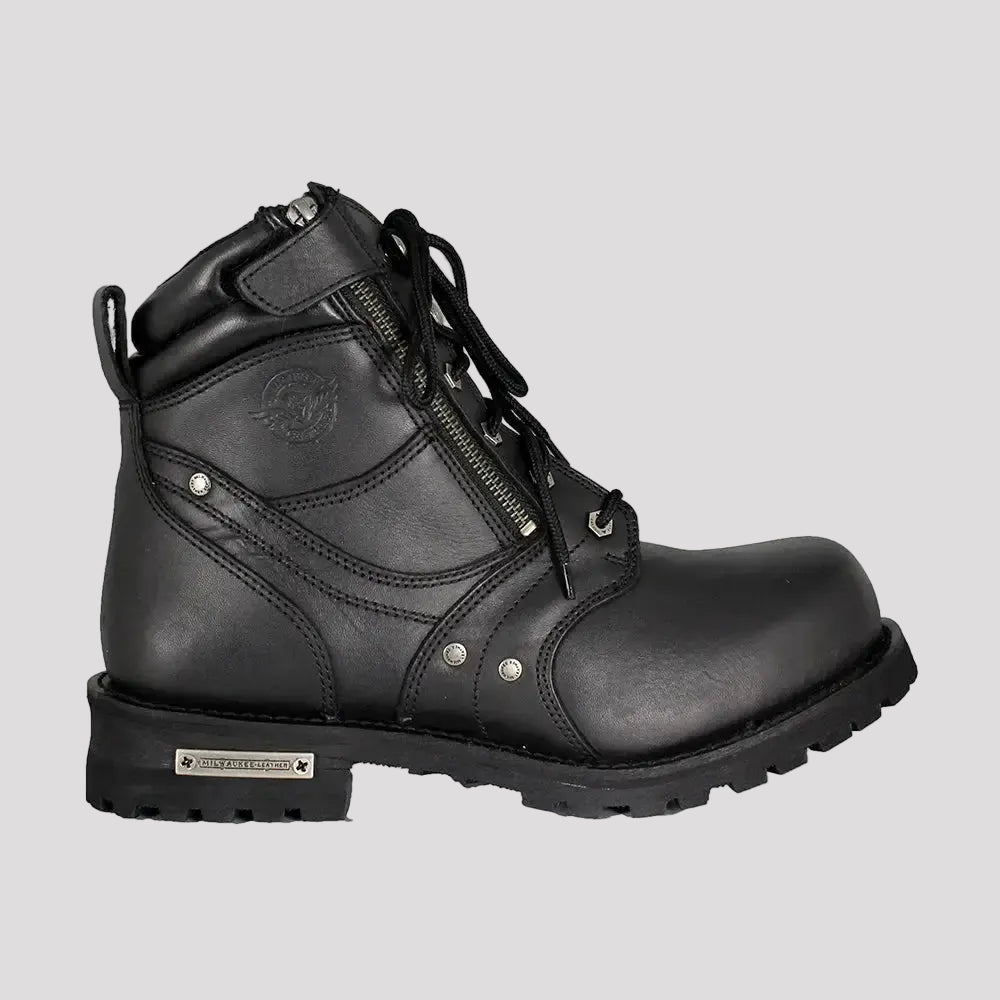 Milwaukee Leather Herren 6" Milwaukee Seitlicher Reißverschluss Schnürstiefel für Motorrad