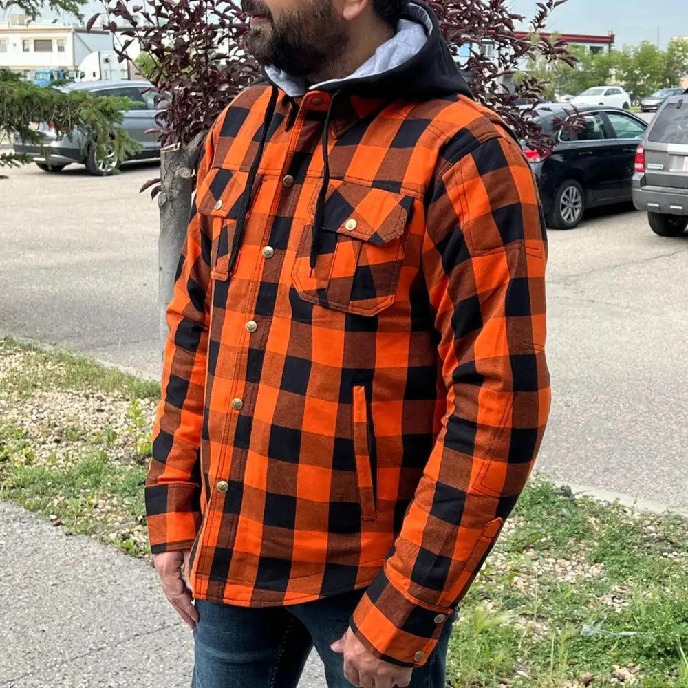 Camicia da Biker in Flanella Arancione e Nera per Uomo Milwaukee Leather con Fodera RinforzataEX-STOCK Canada