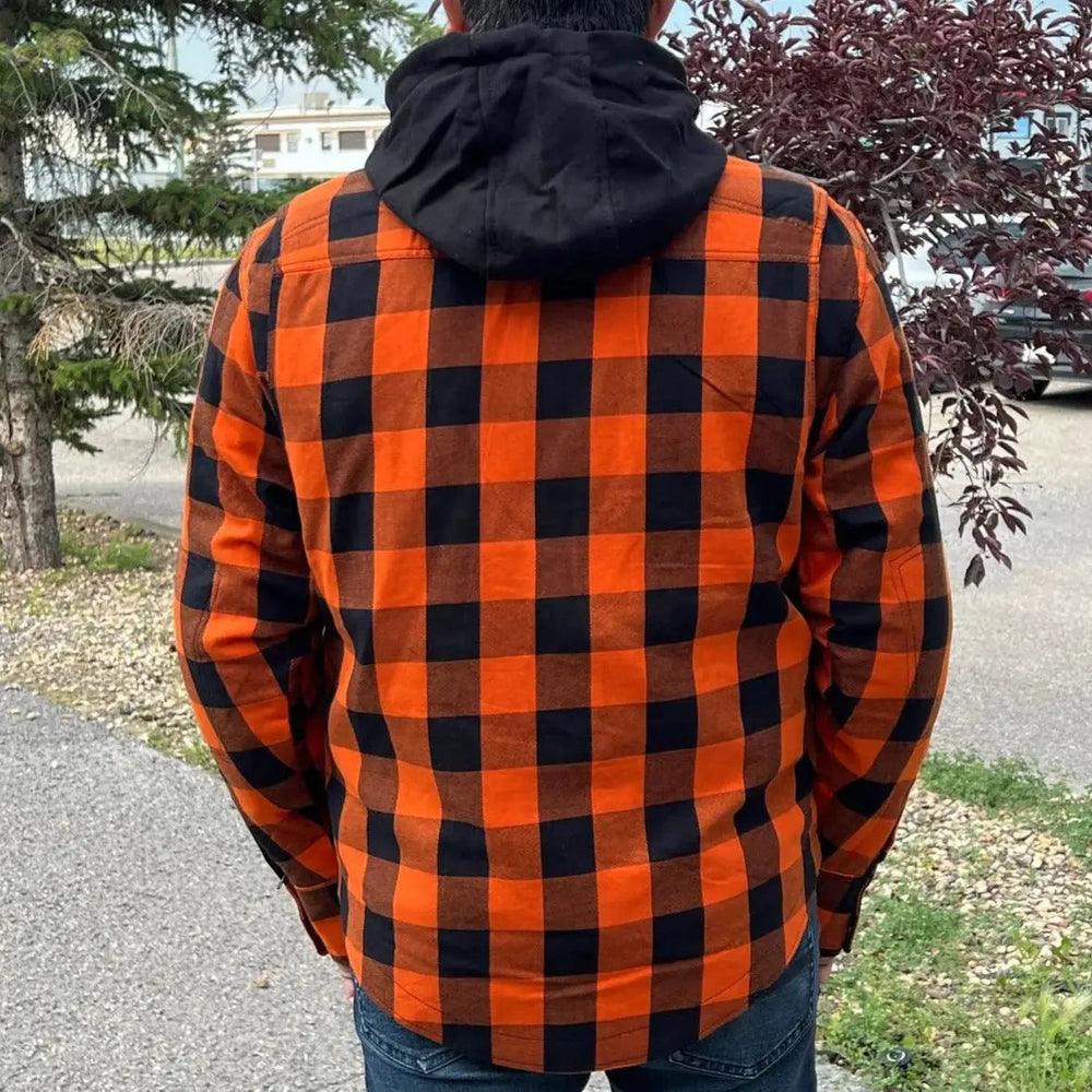 Milwaukee Leather Men's Orange & Black Armored Flannel Biker Shirt w/ Reinforced Fibers EX-STOCK Canada