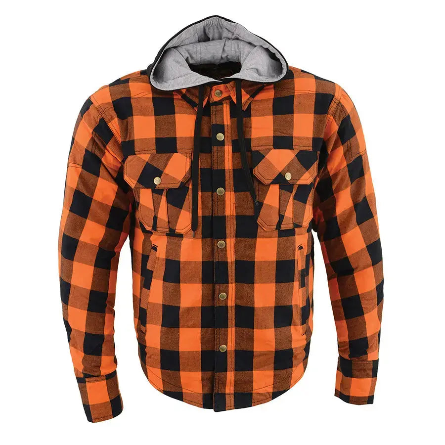 Milwaukee Leather Men's Orange & Black Armored Flannel Biker Shirt w/ Reinforced Fibers EX-STOCK Canada
