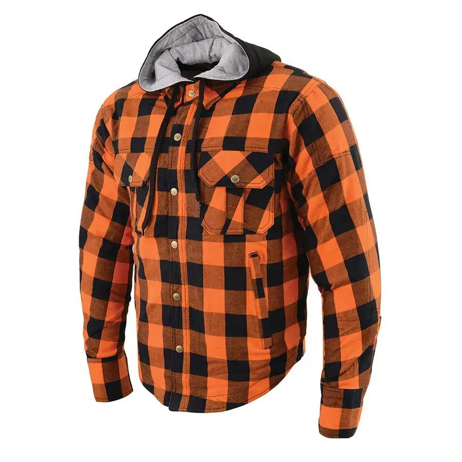 Milwaukee Leather Men's Orange & Black Armored Flannel Biker Shirt w/ Reinforced Fibers EX-STOCK Canada