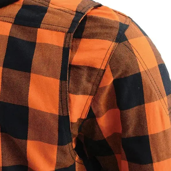 Milwaukee Leather Men's Orange & Black Armored Flannel Biker Shirt w/ Reinforced Fibers EX-STOCK Canada