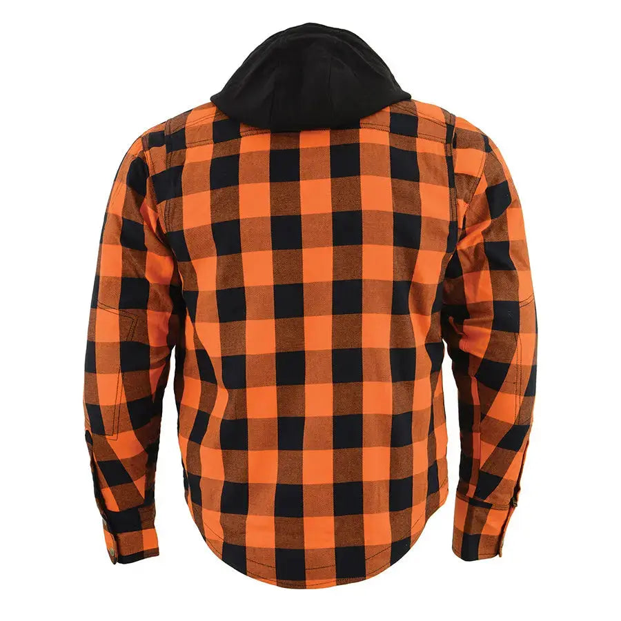 Milwaukee Leather Men's Orange & Black Armored Flannel Biker Shirt w/ Reinforced Fibers EX-STOCK Canada