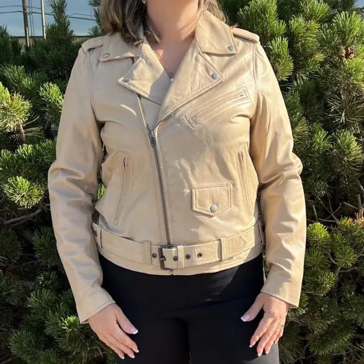 Damen-Lammleder-Bikerjacke mit GürtelEX-STOCK Canada