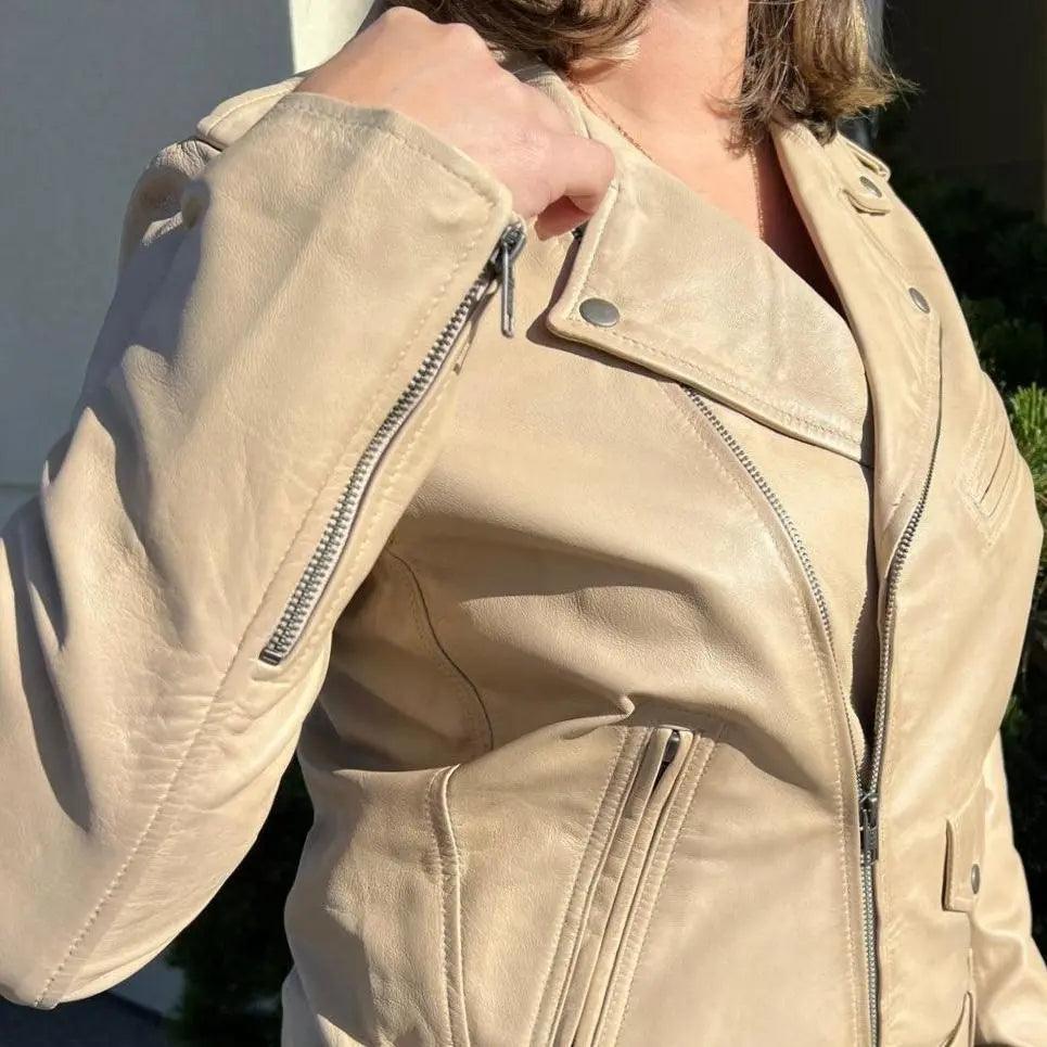 Damen-Lammleder-Bikerjacke mit Gürtel