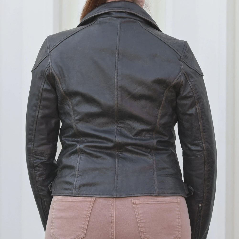 Women's Biker Look Rub-Off Leather Jacket EX-STOCK Canada