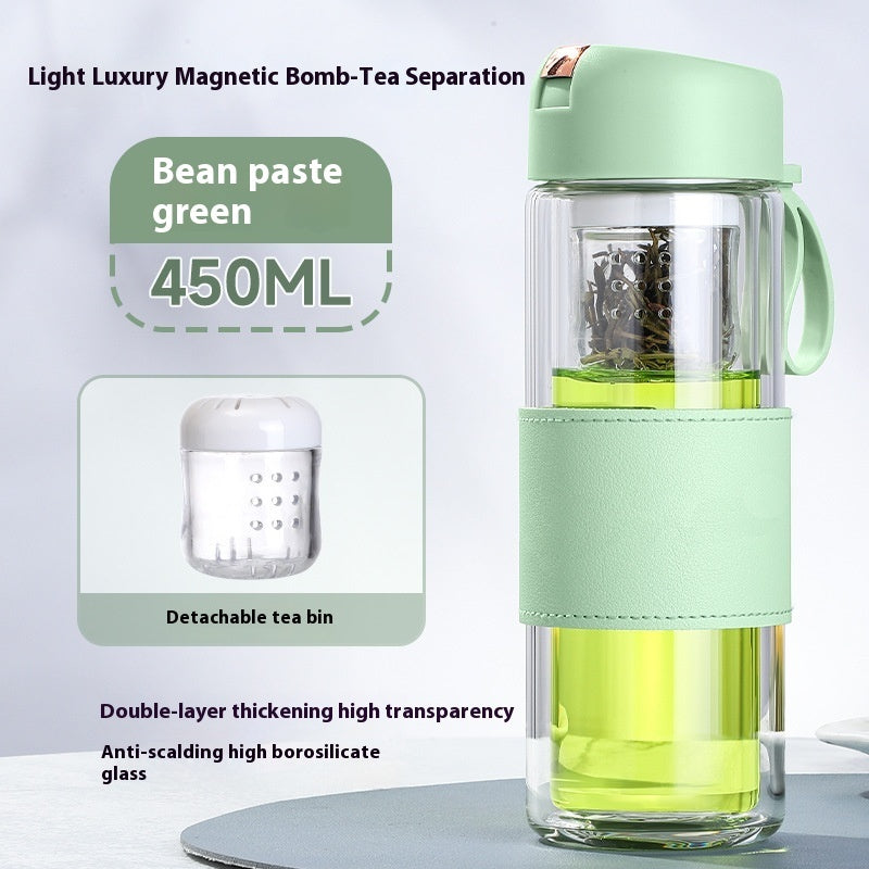Magnetic Bomb Tea Cup Double Layer Glass Cup Upscale Portable One-click Ejection EX-STOCK Canada