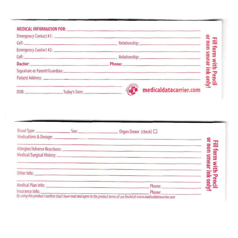 Porteur de Données Médicales – Carte d'Identité d'Urgence Essentielle pour Cyclistes et Premiers SecouristesEX-STOCK Canada