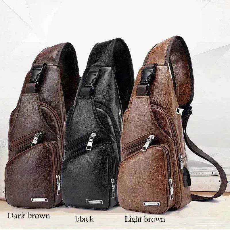Men USB Charging Bag PU PVC Shoulder Diagonal Messenger Travel Cross Body Bags - EX-STOCK Canada