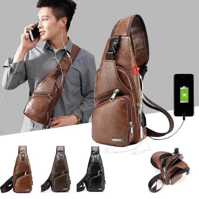 Men USB Charging Bag PU PVC Shoulder Diagonal Messenger Travel Cross Body Bags - EX-STOCK Canada