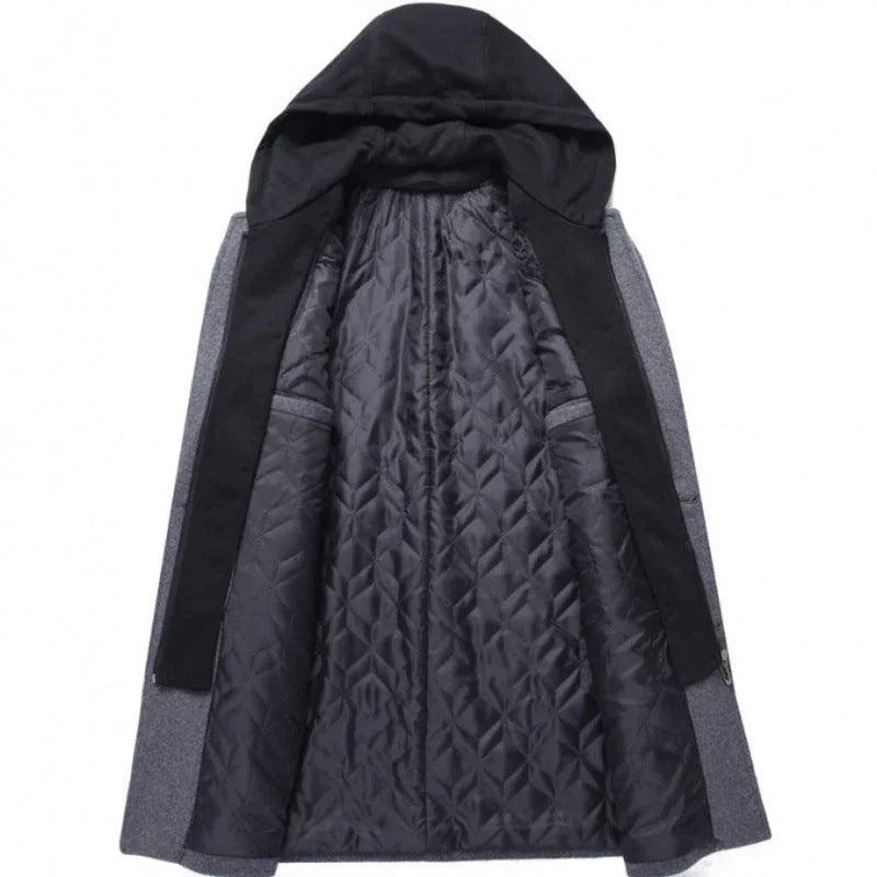 Men's Casual Woolen Coat Mid-length Detachable Hat Jacket EX-STOCK Canada