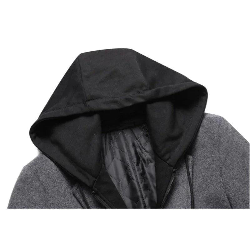 Men's Casual Woolen Coat Mid-length Detachable Hat Jacket EX-STOCK Canada