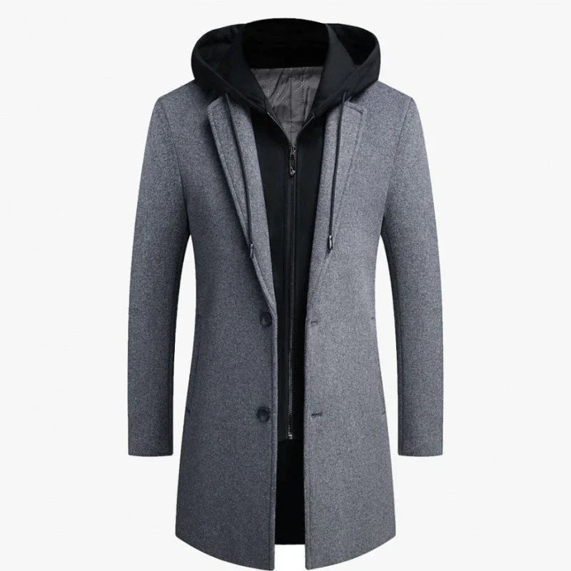 Men's Casual Woolen Coat Mid-length Detachable Hat Jacket EX-STOCK Canada