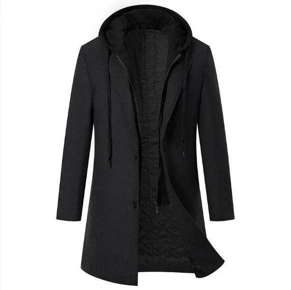 Men's Casual Woolen Coat Mid-length Detachable Hat Jacket EX-STOCK Canada