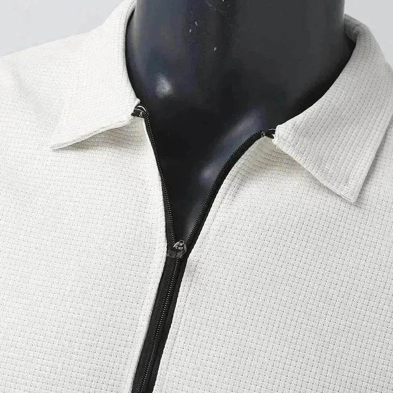 Men's Clothing Waffle Style Zipped Lapel Jacket Outdoor Sports Tops - EX-STOCK Canada