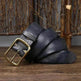 Men's Cowhide Vintage Distressed Pleated Brass Buckle Belt - EX-STOCK Canada