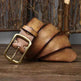 Men's Cowhide Vintage Distressed Pleated Brass Buckle Belt - EX-STOCK Canada