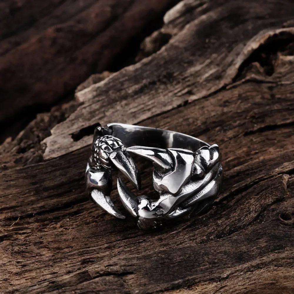 Bague en griffes de dragon ouverte dominatrice pour hommes, bijoux punk en chrome, bague en acier titane griffes de dragon cœur pour hommes - EX-STOCK Canada