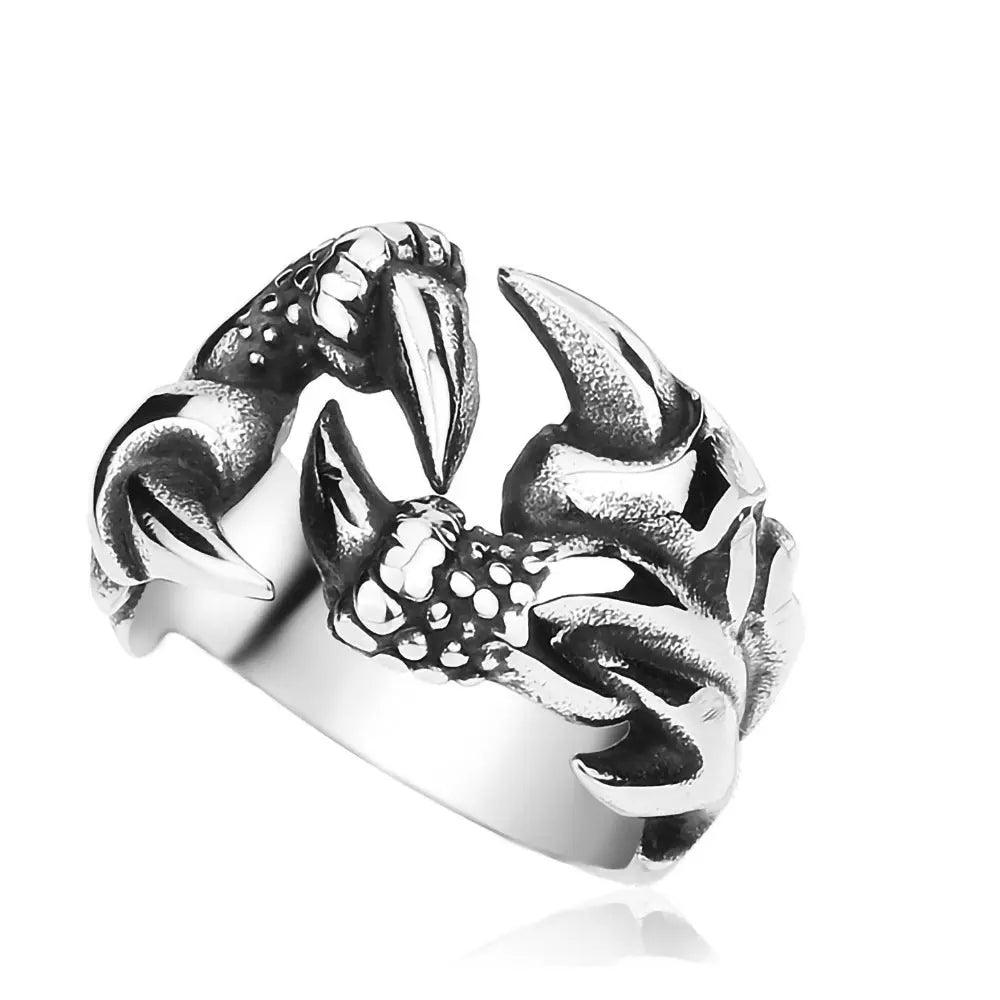 Bague en griffes de dragon ouverte dominatrice pour hommes, bijoux punk en chrome, bague en acier titane griffes de dragon cœur pour hommes - EX-STOCK Canada