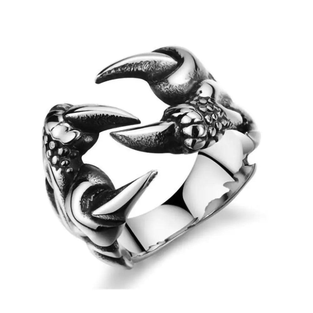 Bague en griffes de dragon ouverte dominatrice pour hommes, bijoux punk en chrome, bague en acier titane griffes de dragon cœur pour hommes - EX-STOCK Canada