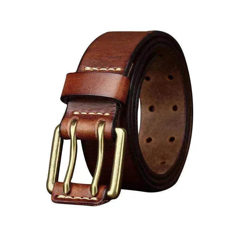 Men's First Layer Cowhide Vintage Brass Buckle Belt - EX-STOCK Canada