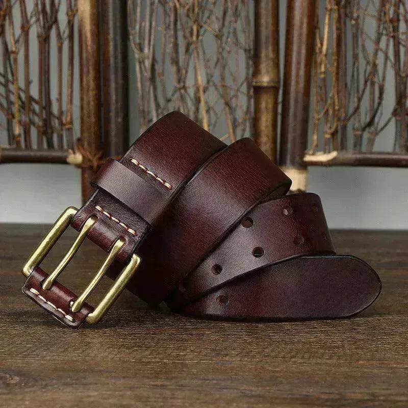 Men's First Layer Cowhide Vintage Brass Buckle Belt - EX-STOCK Canada