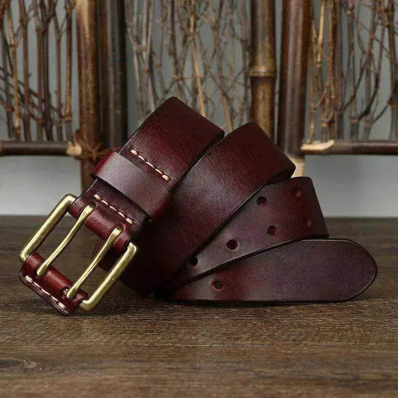 Men's First Layer Cowhide Vintage Brass Buckle Belt - EX-STOCK Canada