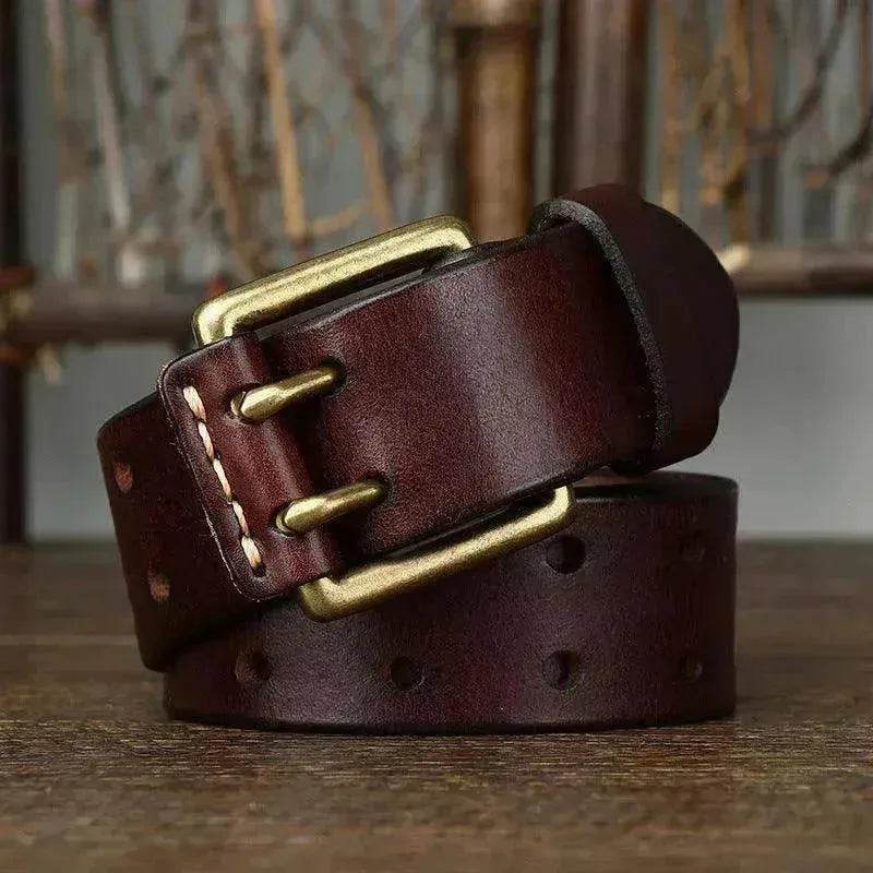Men's First Layer Cowhide Vintage Brass Buckle Belt - EX-STOCK Canada