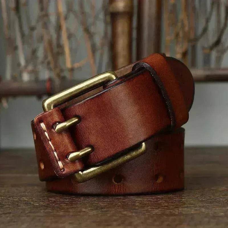 Men's First Layer Cowhide Vintage Brass Buckle Belt - EX-STOCK Canada