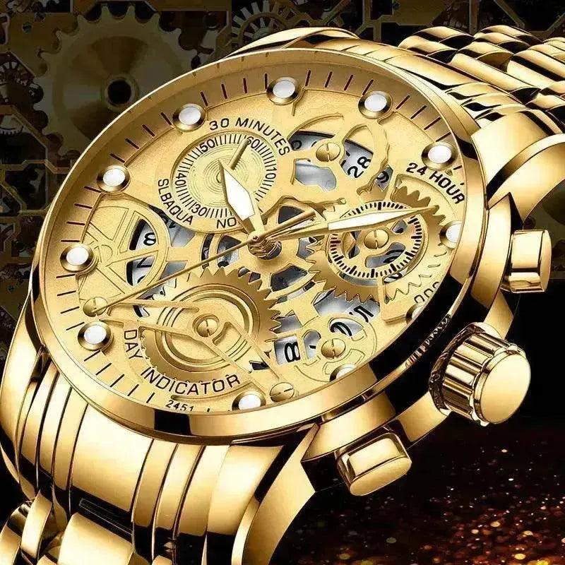 Men’s Hollow Dial Quartz Business Watch, Luxury Skeleton Style Dress Watch | EX-STOCK Canada