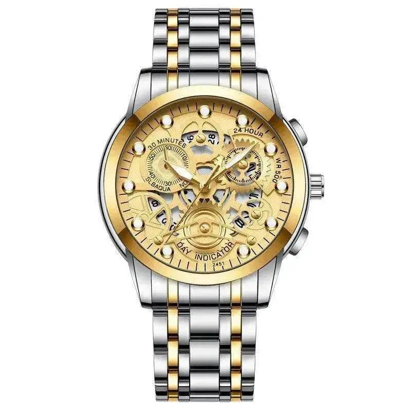 Men’s Hollow Dial Quartz Business Watch, Luxury Skeleton Style Dress Watch | EX-STOCK Canada