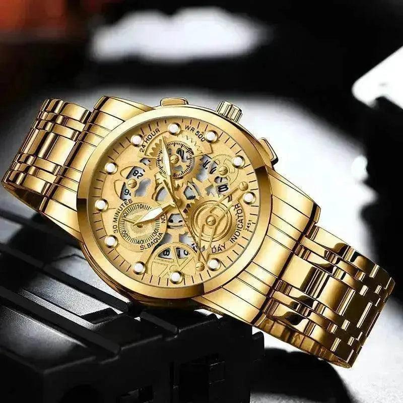 Men’s Hollow Dial Quartz Business Watch, Luxury Skeleton Style Dress Watch | EX-STOCK Canada
