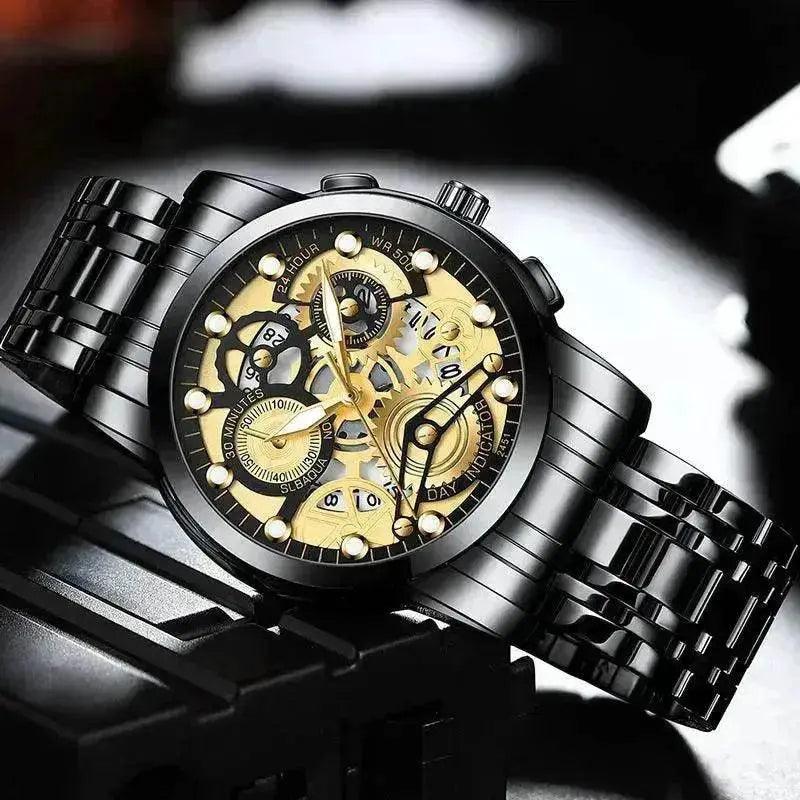 Men’s Hollow Dial Quartz Business Watch, Luxury Skeleton Style Dress Watch | EX-STOCK Canada