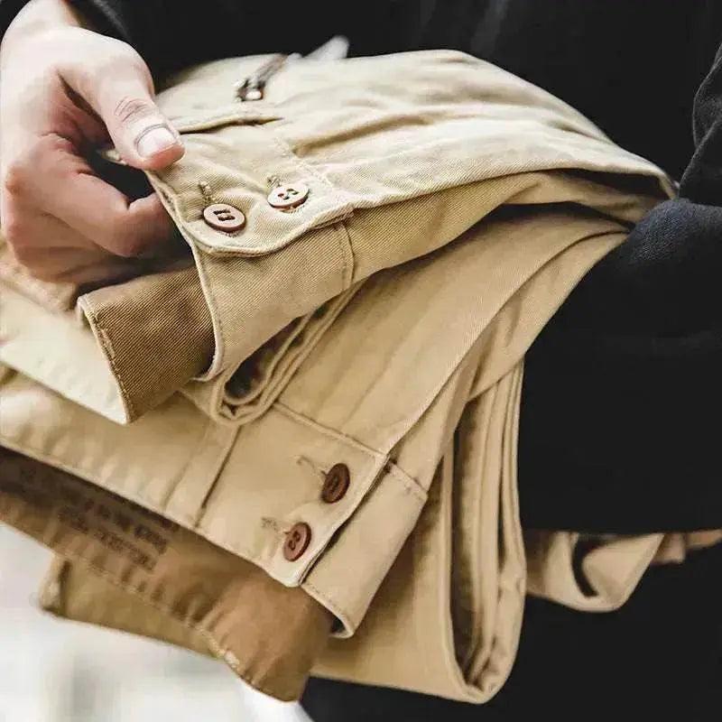 Men's Retro Khaki Tapered Mountain Army Pocket Zipper Casual Pants - EX-STOCK Canada