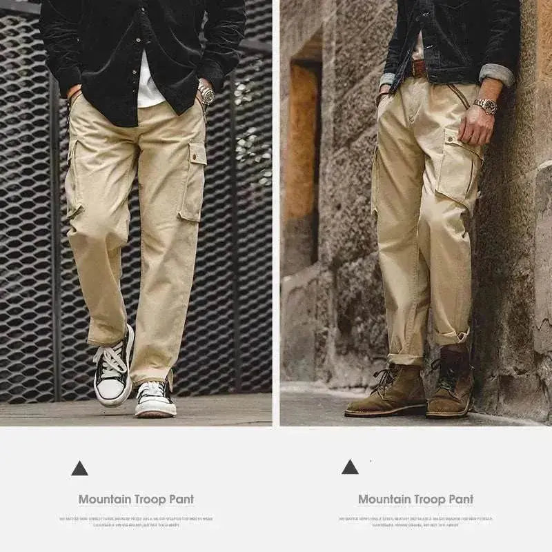 Men's Retro Khaki Tapered Mountain Army Pocket Zipper Casual Pants - EX-STOCK Canada