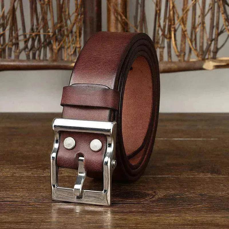 Men's Retro Leather All-match First Layer Cowhide Stainless Steel Buckle Belt - EX-STOCK Canada
