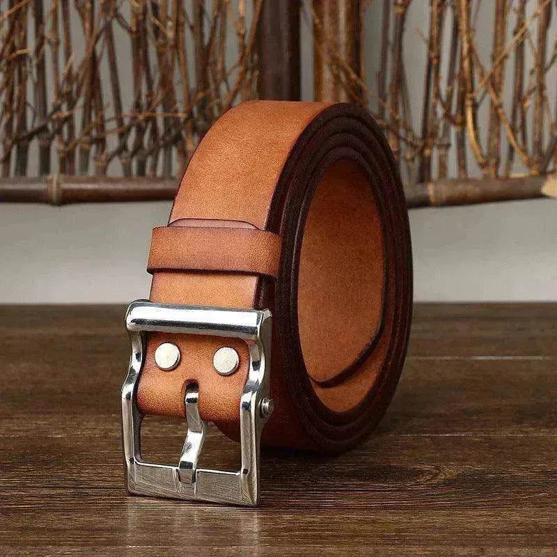 Men's Retro Leather All-match First Layer Cowhide Stainless Steel Buckle Belt - EX-STOCK Canada