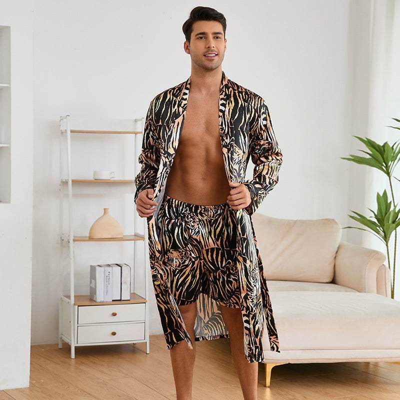 Men's Robes Fashion Ice Silk Bathrobe Homewear Set Pajamas EX-STOCK CANADA