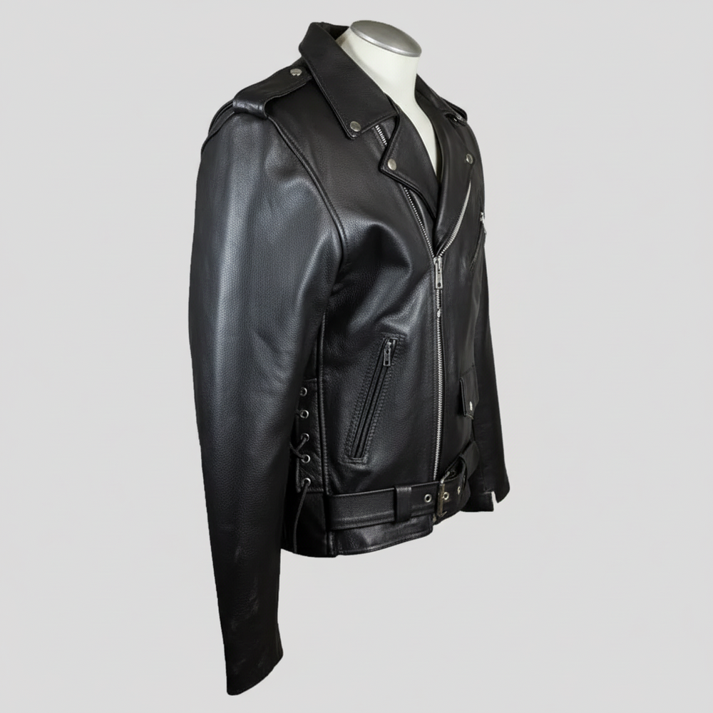 Giacca Moto da Uomo Alta Classica in Pelle con Lacci Laterali