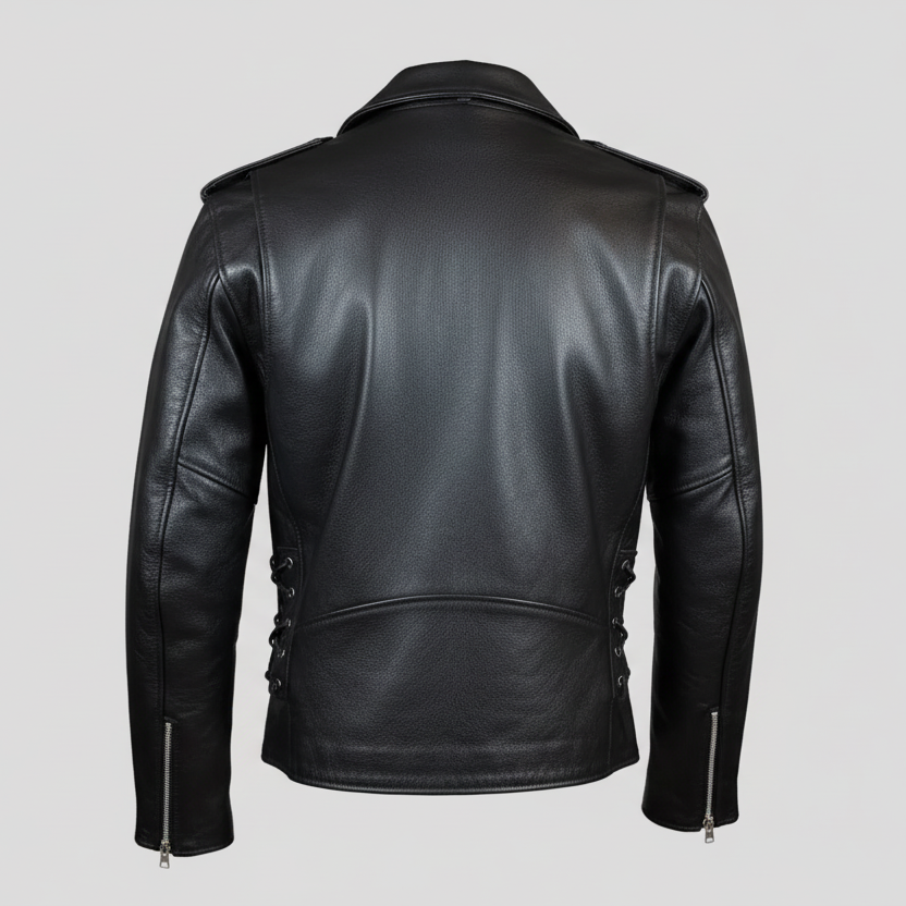 Giacca Moto da Uomo Alta Classica in Pelle con Lacci Laterali