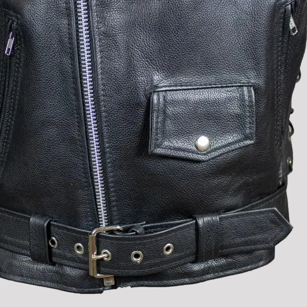 Giacca Moto da Uomo Alta Classica in Pelle con Lacci Laterali