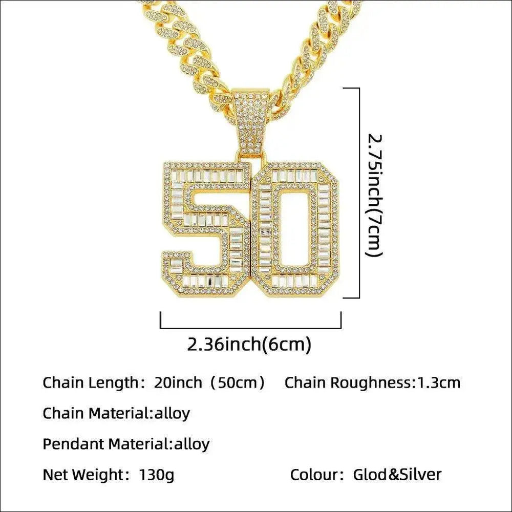 Collana con Ciondolo Numero 50 Uomo Moda Diamanti Completa - EX-STOCK Canada