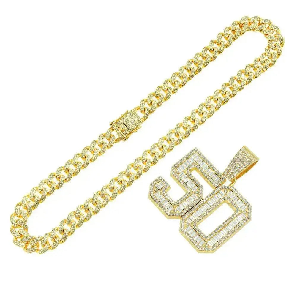 Collana con Ciondolo Numero 50 Uomo Moda Diamanti Completa - EX-STOCK Canada